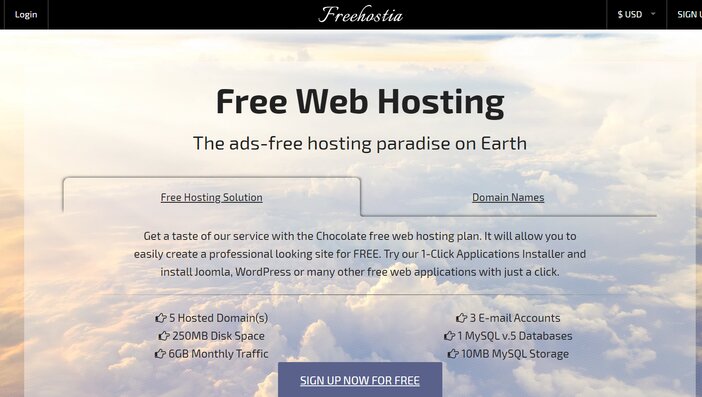 Freehostia homepage