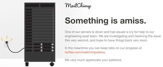 Downtime warning page for Mailchimp