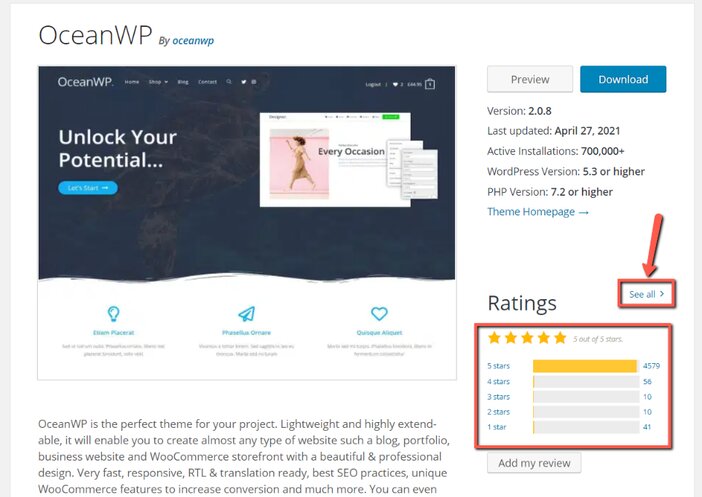OceanWP WordPress Theme Rating
