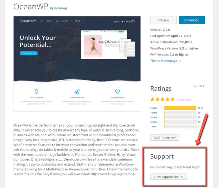 OceanWP WordPress Theme Support